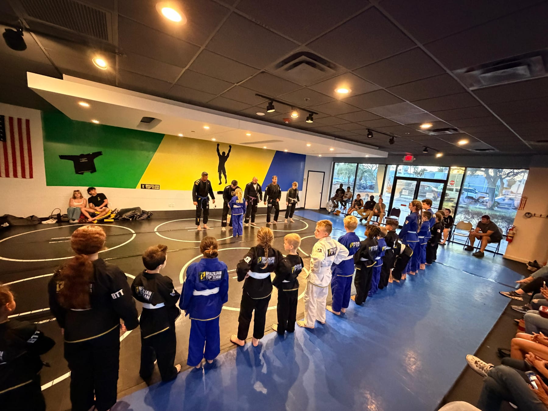 The class lined up on the mats at Brazilian Top Team Merritt Island