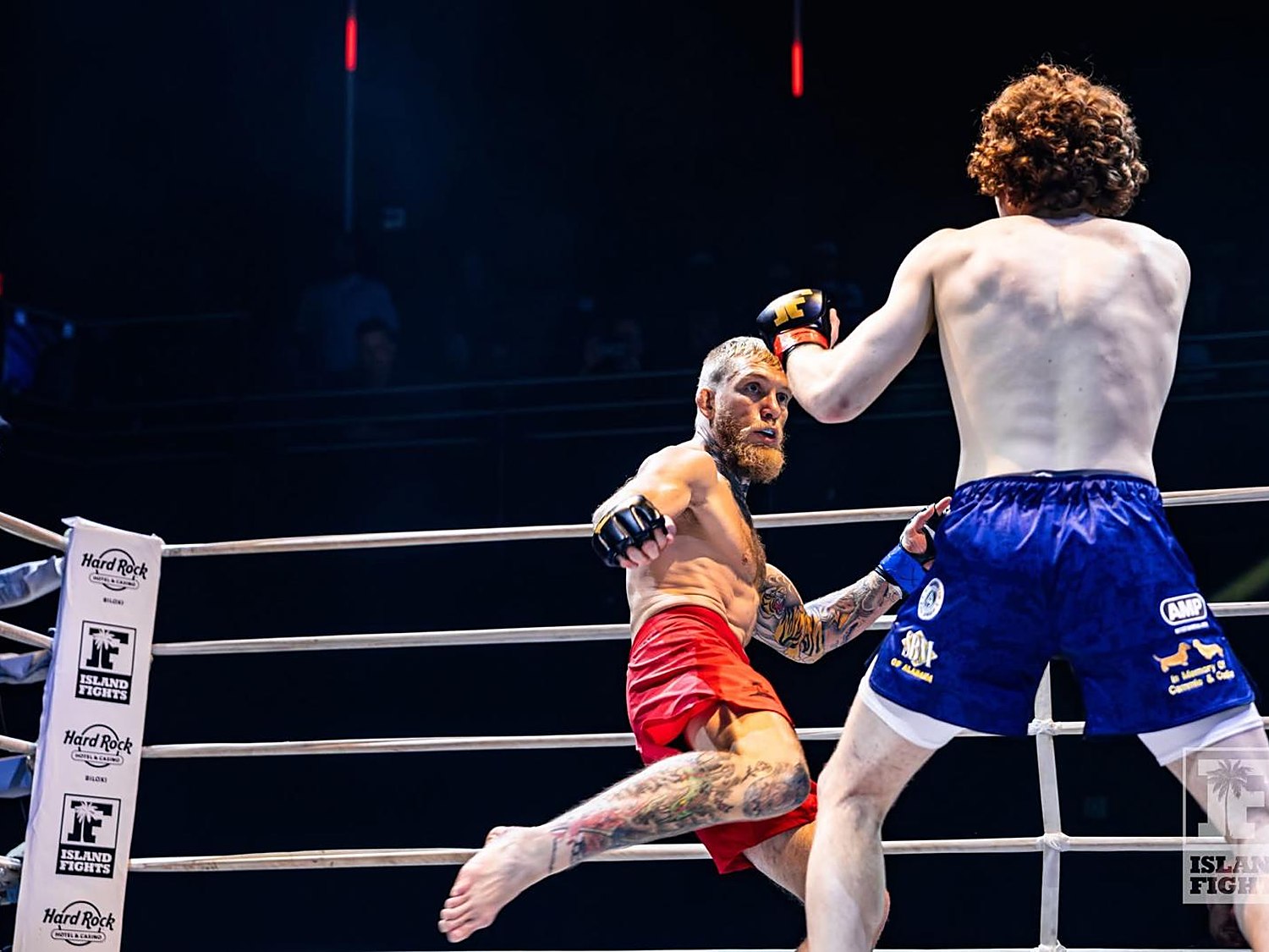 A professional MMA bout in the ring