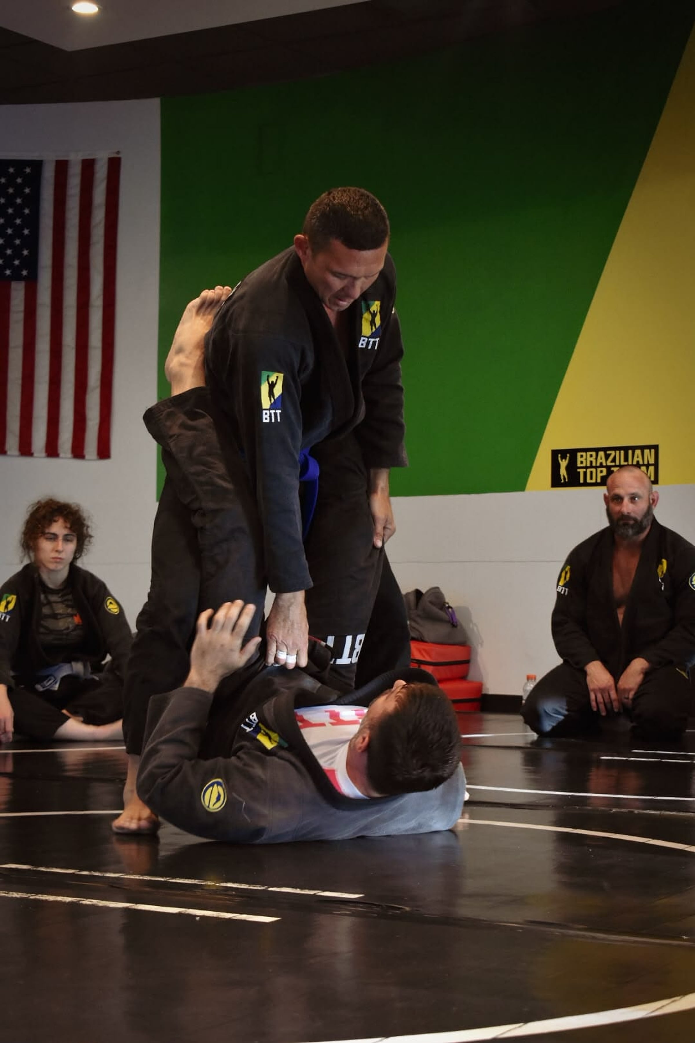 A standing exchange during training